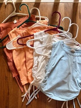 Set of Cropped Tank Tops in Blue, White & Peach Tones BUNDLE